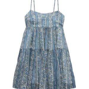 American Eagle NWT Blue Floral Babydoll Top Mini Dress XS Boho Smocked Back
